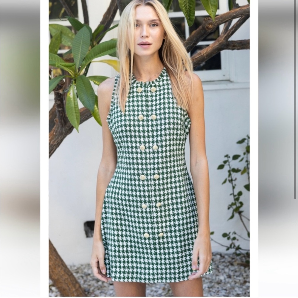 Green Tweed Sleeveless Dress